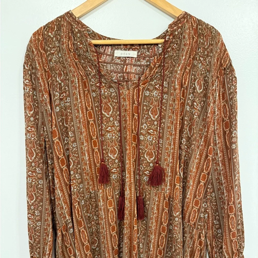 Doen Normandy Dress Earth Mandevilla Vine Floral Paisley L - Picture 8 of 16